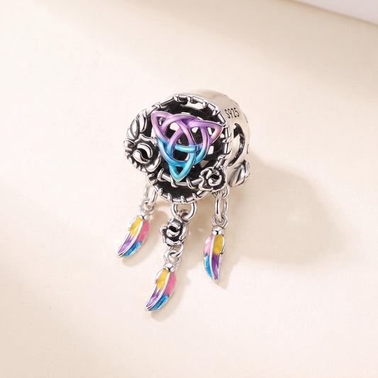 Dreamcatcher Knot Charm in 925 sterling silver with enamel, fits European-style charm bracelets