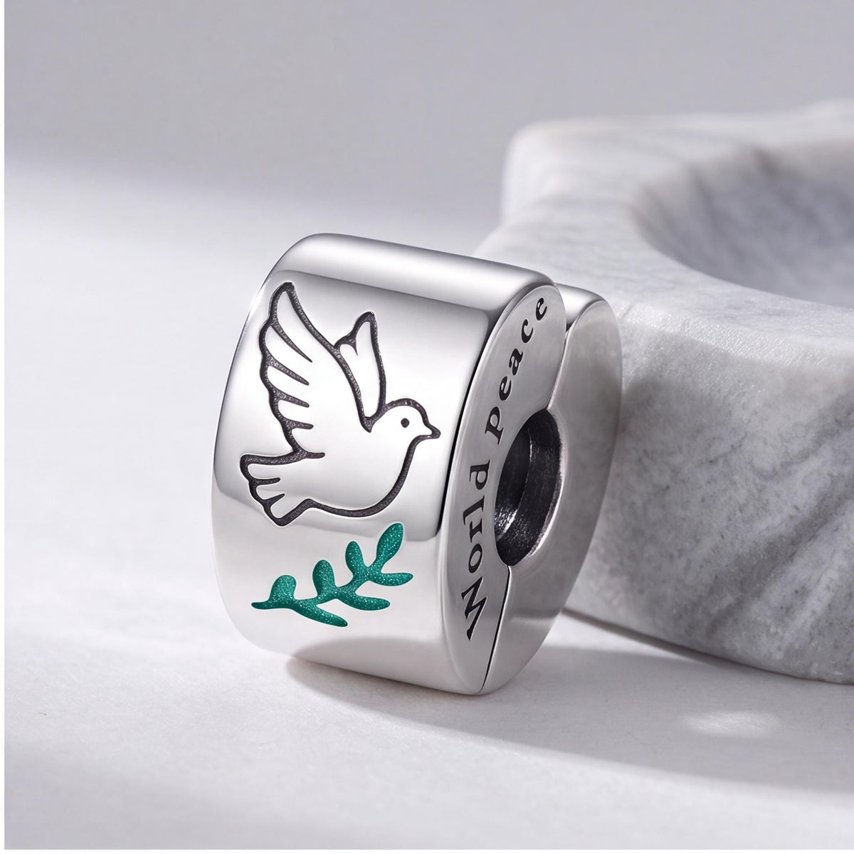 Peace Dove Charm on a silver charm bracelet