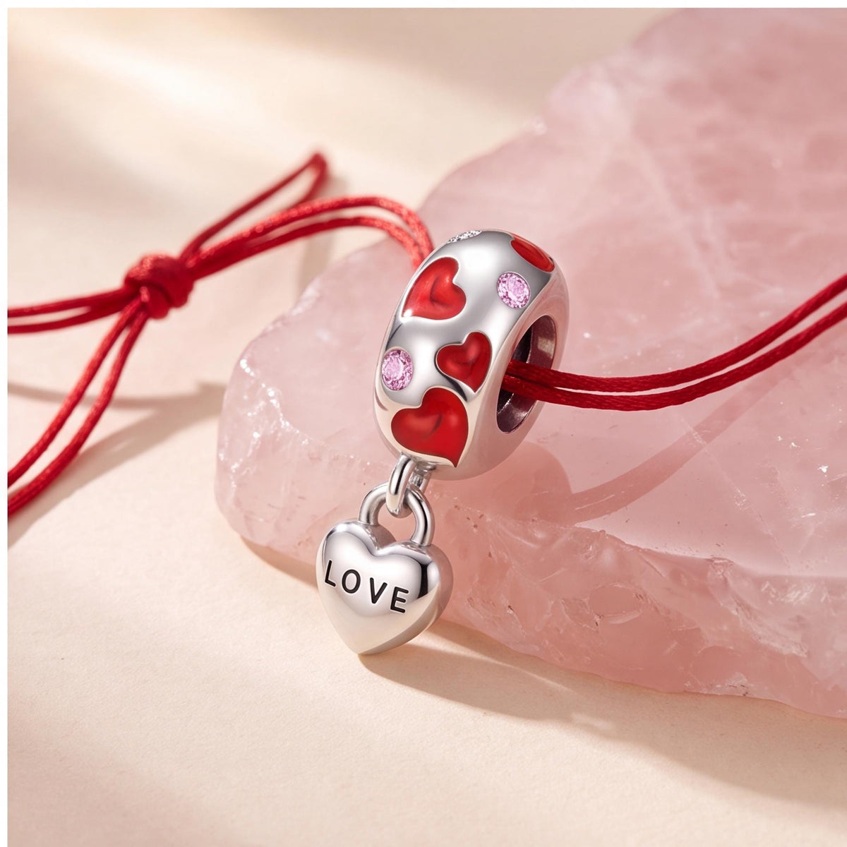 Red Enamel Love Heart Charm styled as a gift