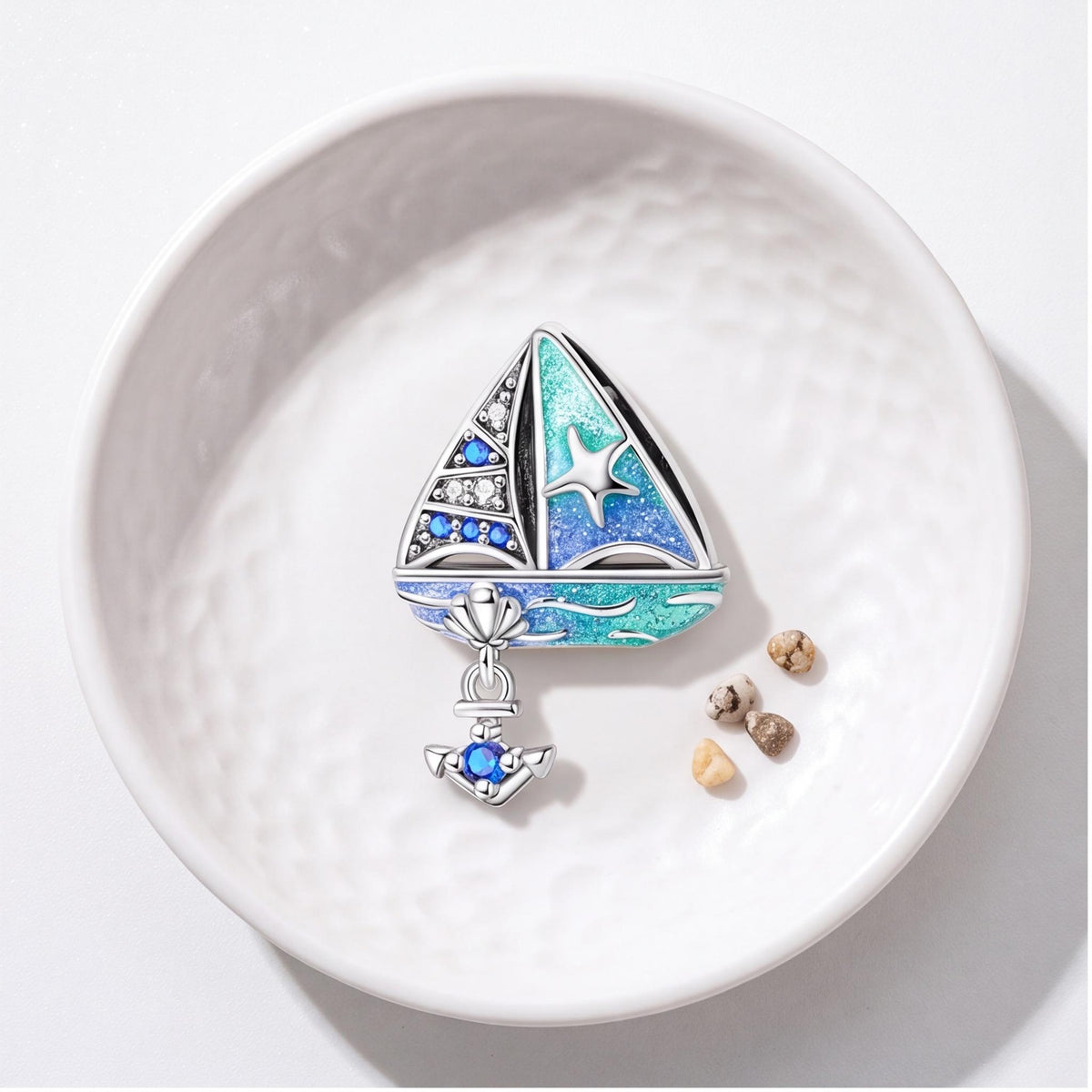 Blue Sailboat Charm, sterling silver bead charm, photo 9
