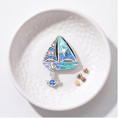 Blue Sailboat Charm, sterling silver bead charm, photo 9
