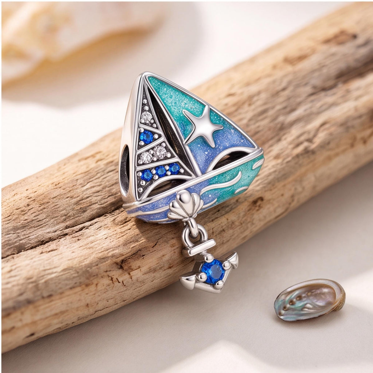 Blue Sailboat Charm styled as a gift