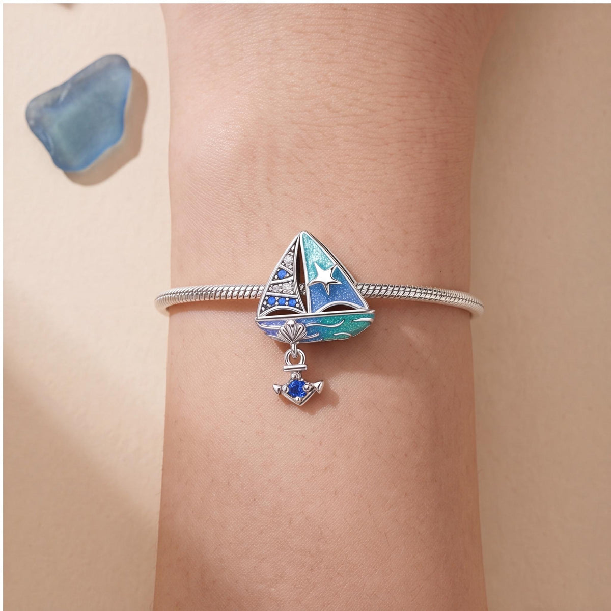 Blue Sailboat Charm, sterling silver bead charm, photo 8