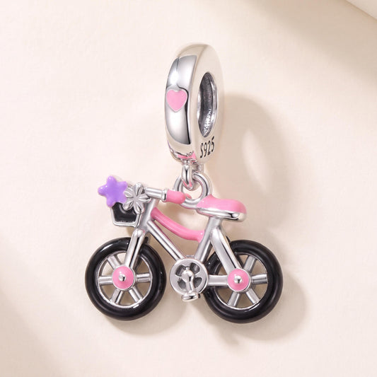 Bicycle Dangle Charm in 925 sterling silver with enamel, fits European-style charm bracelets