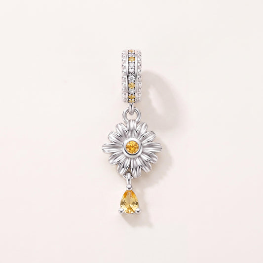 Daisy Blossom Charm in 925 sterling silver with sparkling stones, fits European-style charm bracelets