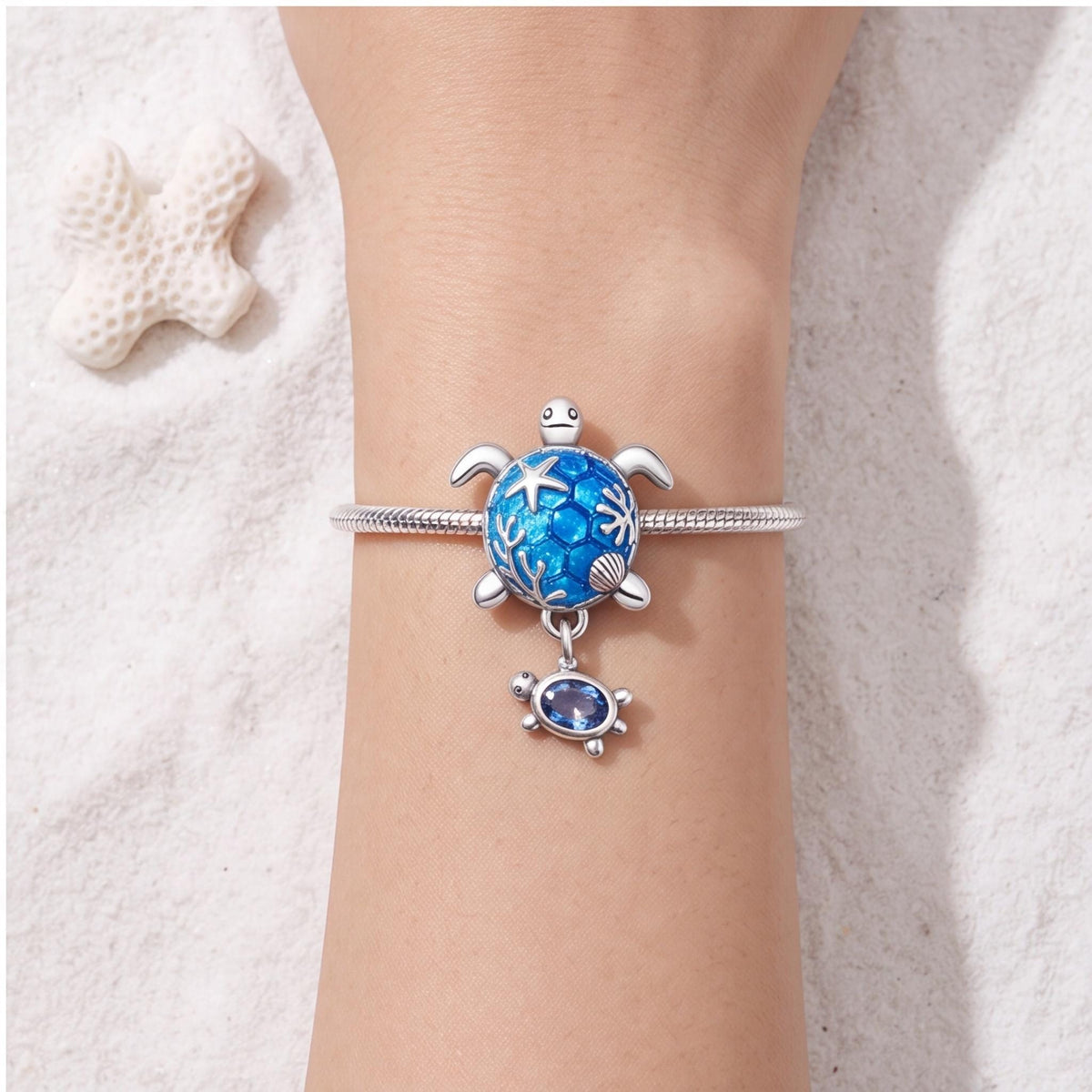 Mother Turtle Charm close-up on a bracelet