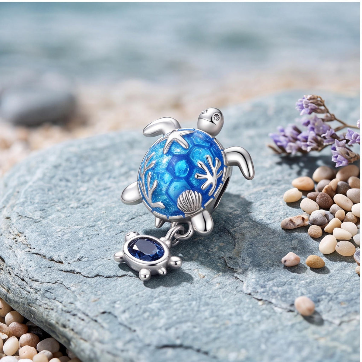 Mother Turtle Charm on a silver charm bracelet