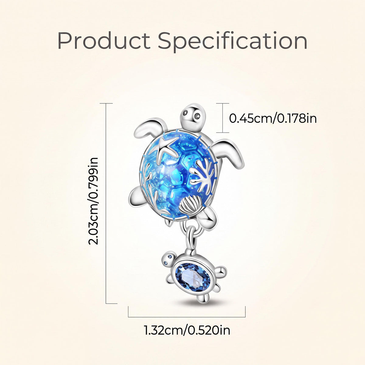 Mother Turtle Charm size and details