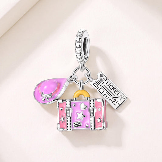 Travel Suitcase Charm in 925 sterling silver with enamel, fits European-style charm bracelets