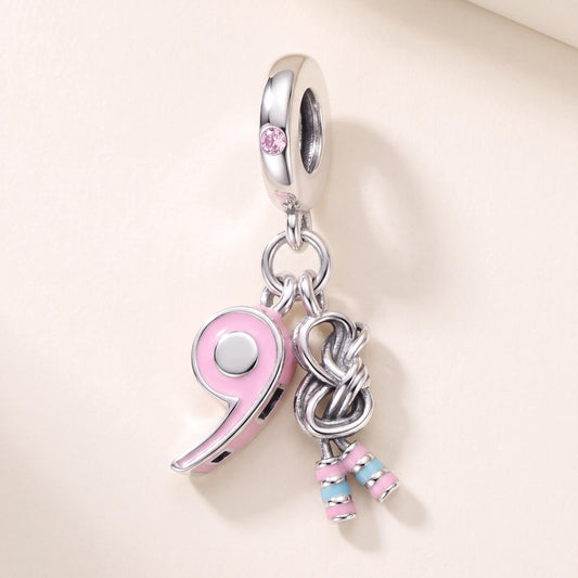 Skipping Rope Dangle in 925 sterling silver with pink and blue enamel and sparkling stones