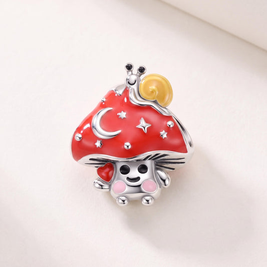 Mushroom Snail Charm in 925 sterling silver with red and yellow enamel, fits European-style charm bracelets