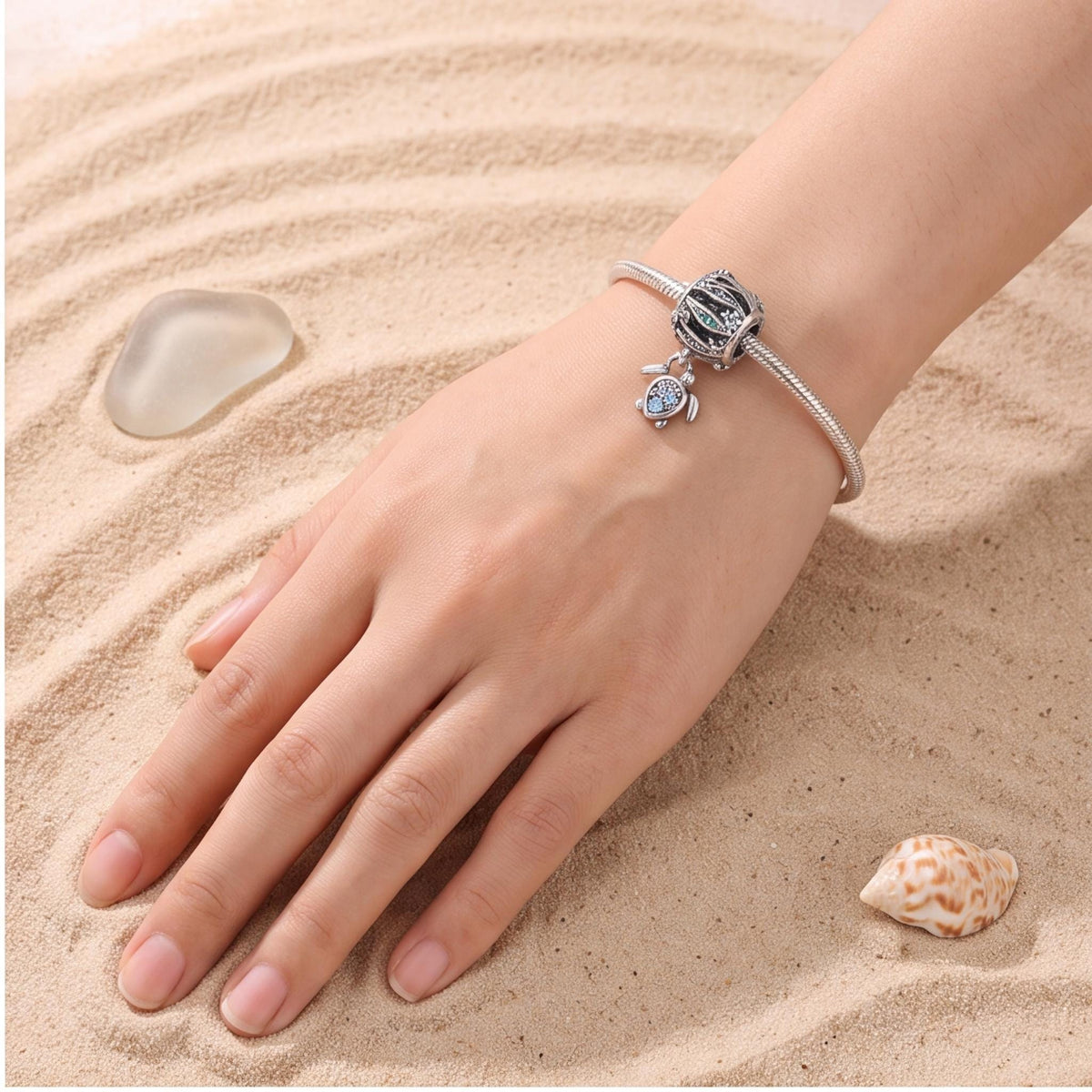 Ocean Wave Sea Turtle Dangle, sterling silver dangle charm, photo 8