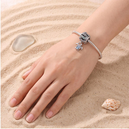 Ocean Wave Sea Turtle Dangle, sterling silver dangle charm, photo 8