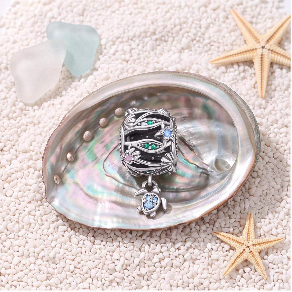 Ocean Wave Sea Turtle Dangle, sterling silver dangle charm, photo 9