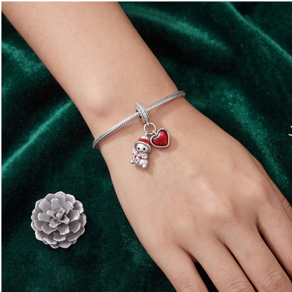 Snowman Heart Dangle worn on a charm bracelet