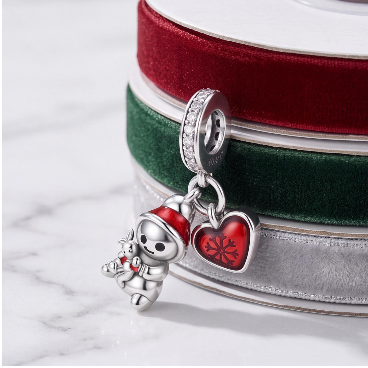 Snowman Heart Dangle, sterling silver dangle charm, photo 7