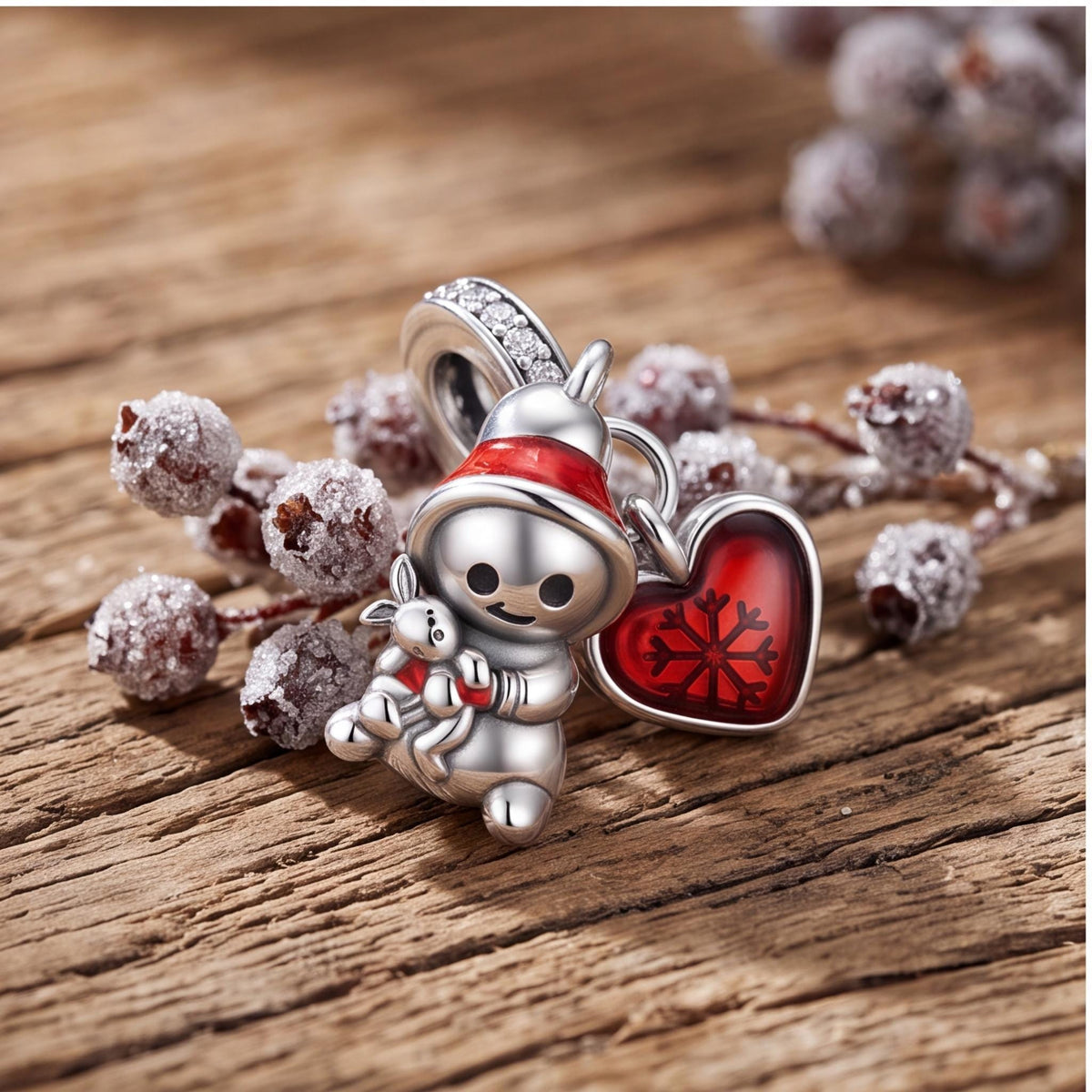 Snowman Heart Dangle on a silver charm bracelet