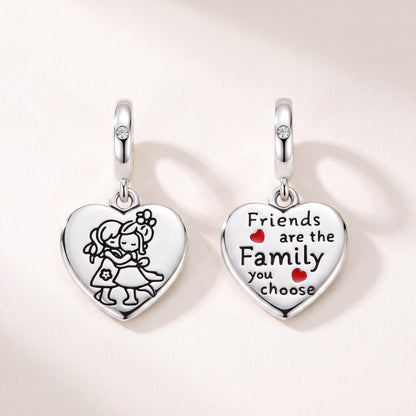 Friends Heart Dangle in 925 sterling silver with red enamel and sparkling stones, fits European-style charm bracelets