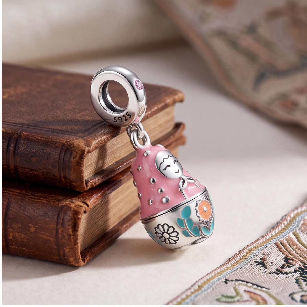 Nesting Doll Charm on a silver charm bracelet