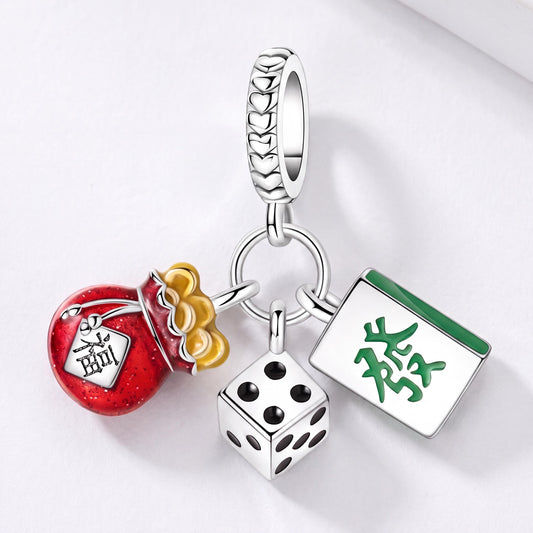 Lucky Mahjong Dangle in 925 sterling silver with enamel, fits European-style charm bracelets