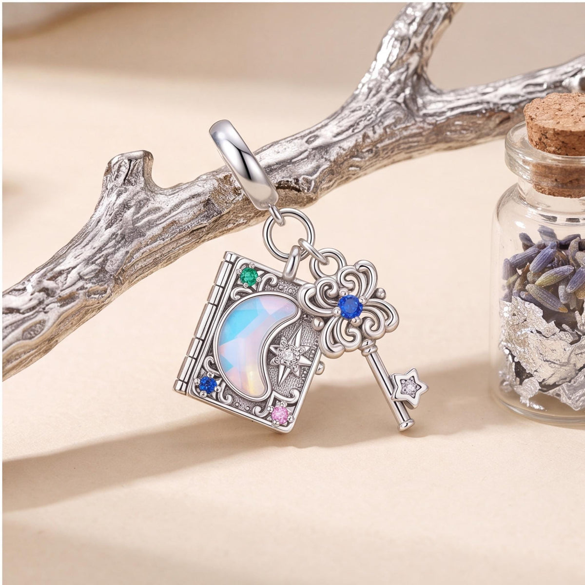 Magic Book Key Dangle, sterling silver dangle charm, photo 9