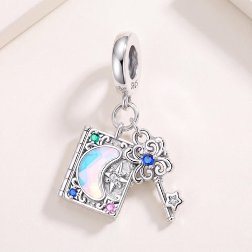 Magic Book Key Dangle in 925 sterling silver with sparkling stones, fits European-style charm bracelets