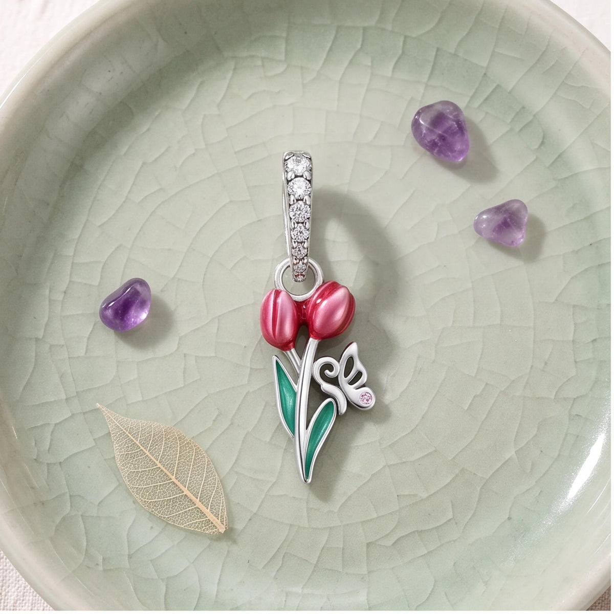 Tulip Butterfly Charm, sterling silver dangle charm, photo 7