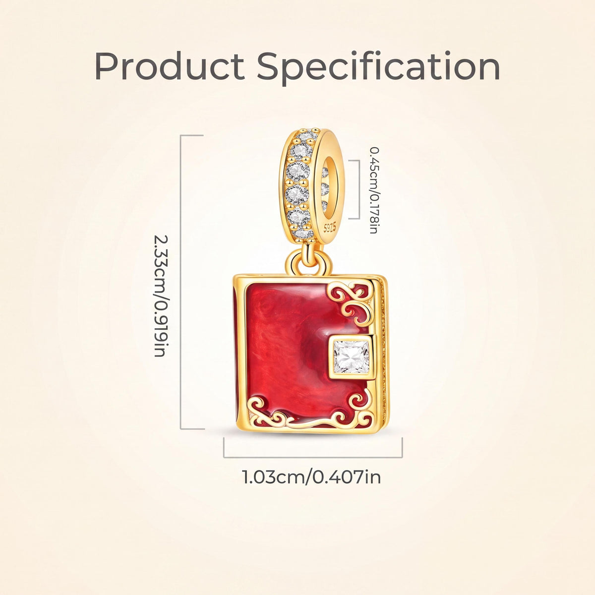 Red Book Dangle Charm size and details