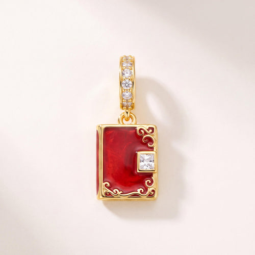 Red Book Dangle Charm in 925 sterling silver with red and gold enamel and sparkling stones