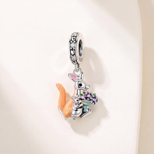 Kangaroo Joey Bouquet Dangle in 925 sterling silver with enamel and sparkling stones, fits European-style charm bracelets