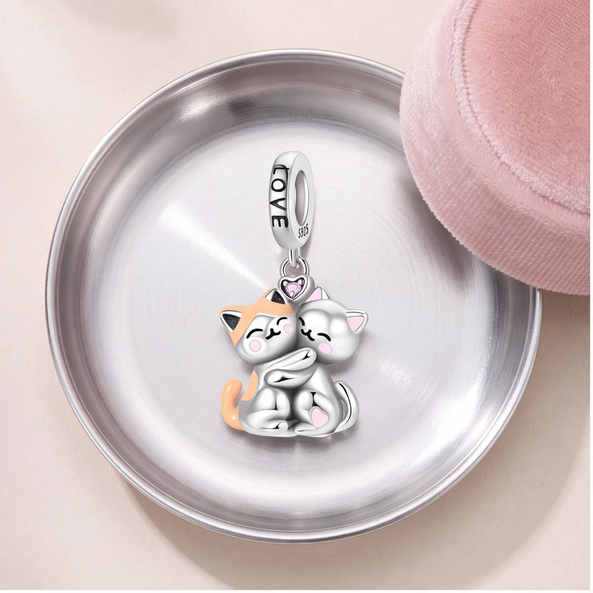 Hugging Cats Charm, sterling silver dangle charm, photo 9