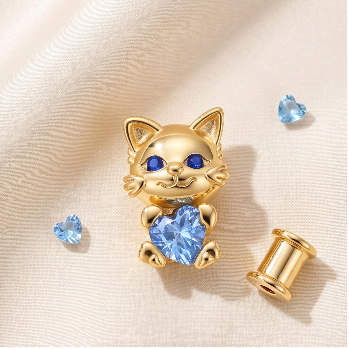 Cat Holding Heart Charm styled as a gift