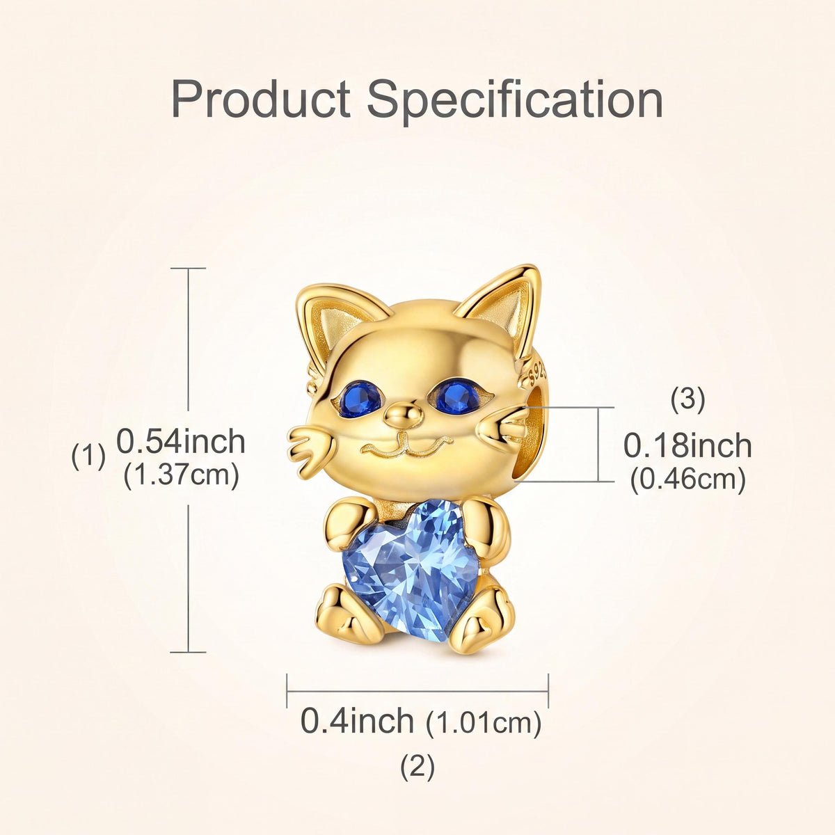 Cat Holding Heart Charm size and details