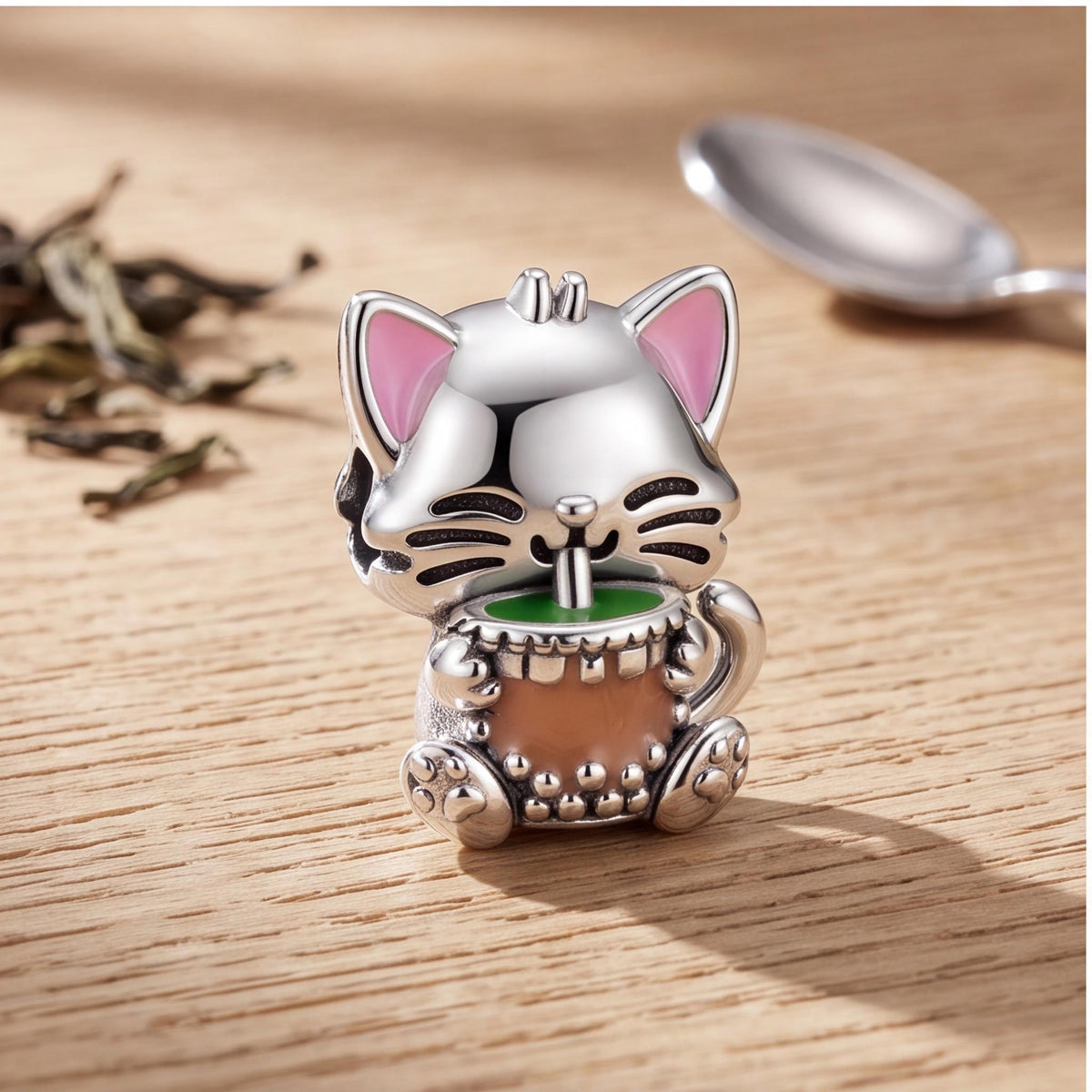 Cat Bubble Tea Charm styled as a gift