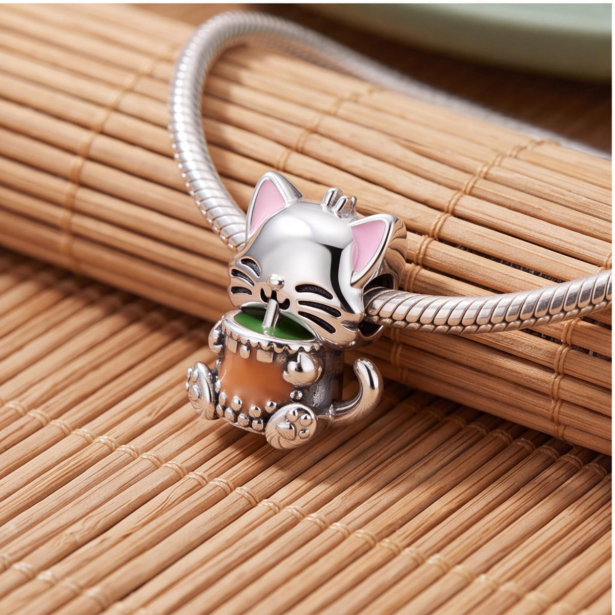 Cat Bubble Tea Charm, sterling silver bead charm, photo 10