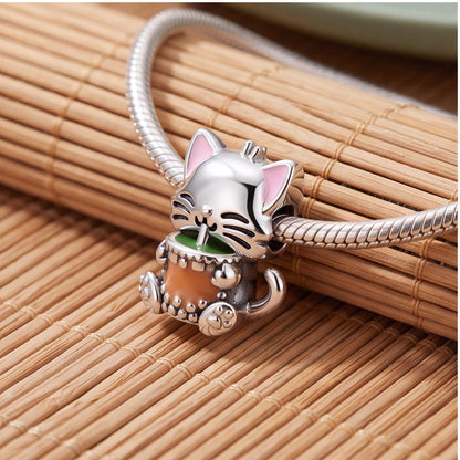 Cat Bubble Tea Charm, sterling silver bead charm, photo 10