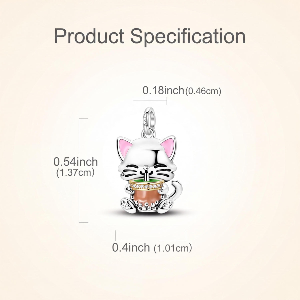 Cat Bubble Tea Charm size and details