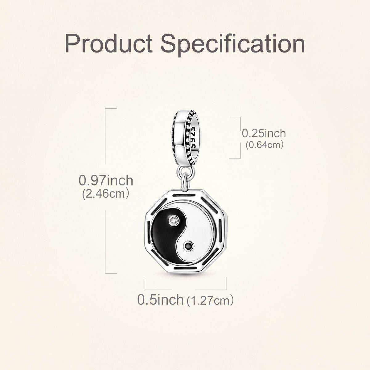 Yin Yang Bagua Charm size and details