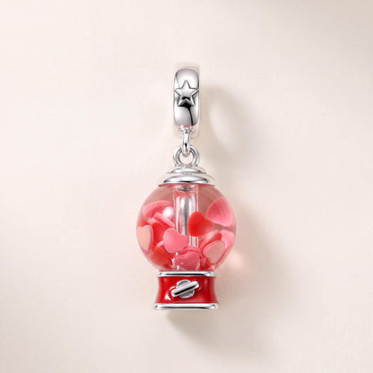 Gumball Machine Charm in 925 sterling silver with pink and red enamel, fits European-style charm bracelets