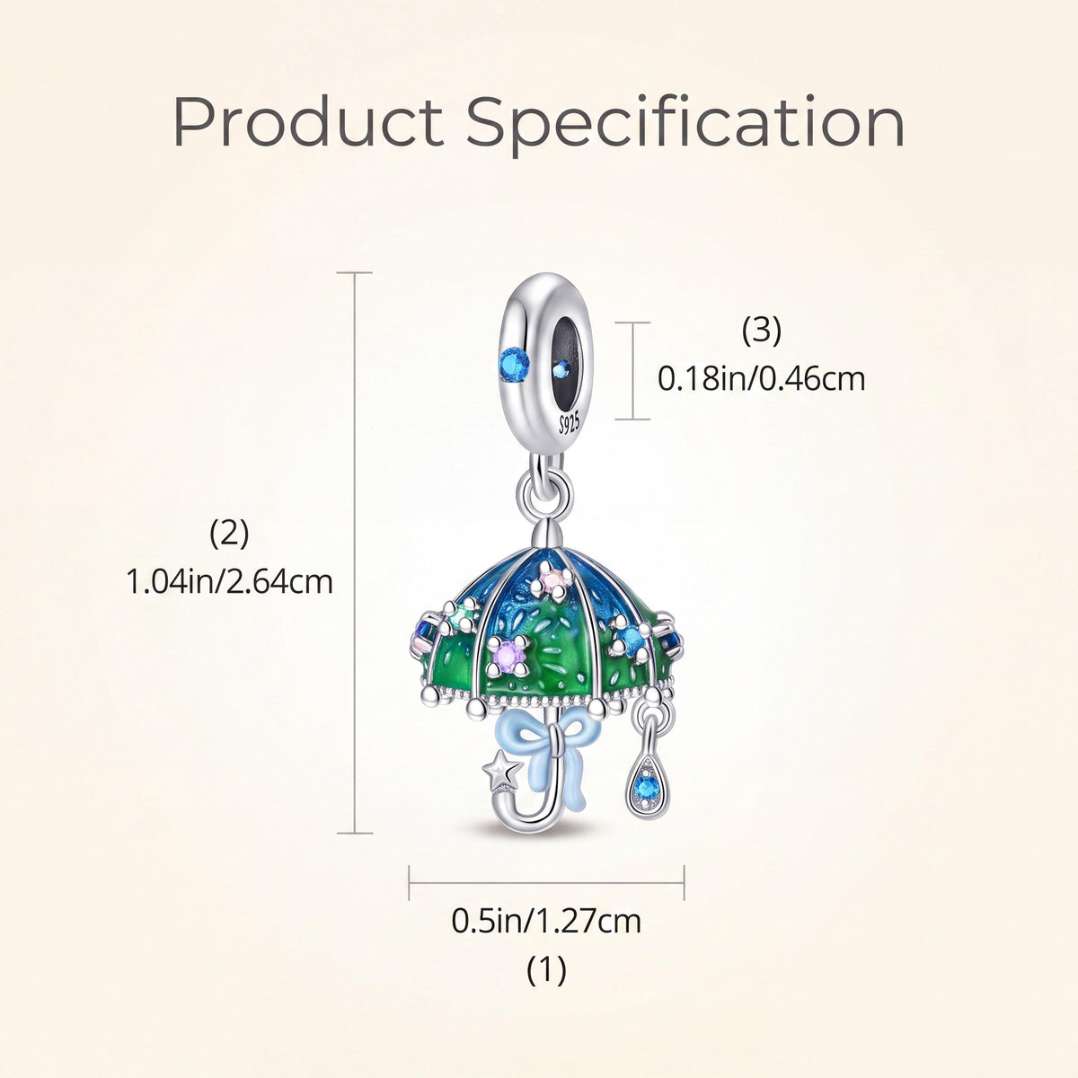Raindrop Umbrella Charm size and details