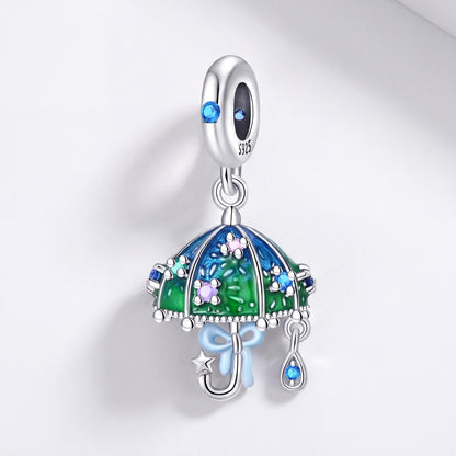 Raindrop Umbrella Charm in 925 sterling silver with enamel and sparkling stones, fits European-style charm bracelets