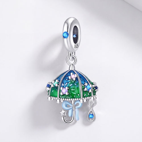 Raindrop Umbrella Charm in 925 sterling silver with enamel and sparkling stones, fits European-style charm bracelets