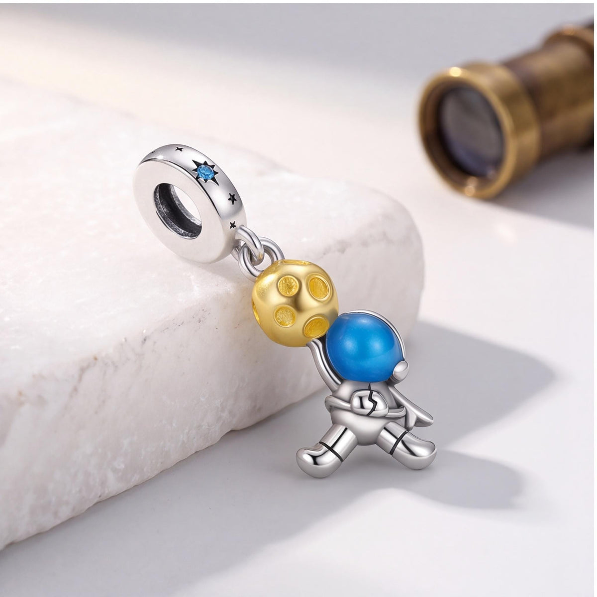 Astronaut Dangle Charm on a silver charm bracelet