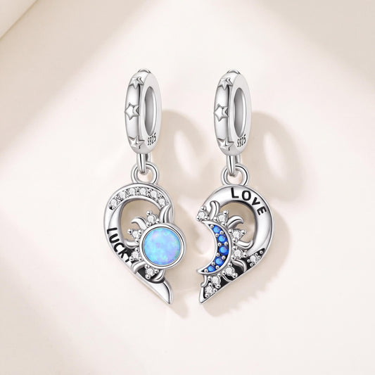 Lucky Love Split Heart Dangle in 925 sterling silver with sparkling stones, fits European-style charm bracelets