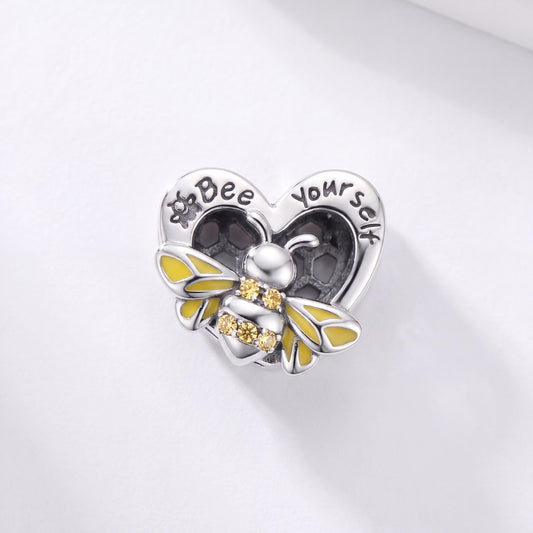 Bee Yourself Charm in 925 sterling silver with yellow enamel and sparkling stones, fits European-style charm bracelets