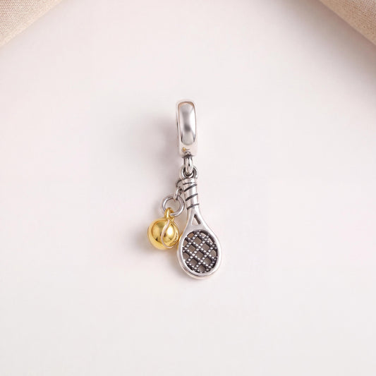 Tennis Racket Dangle in 925 sterling silver, fits European-style charm bracelets