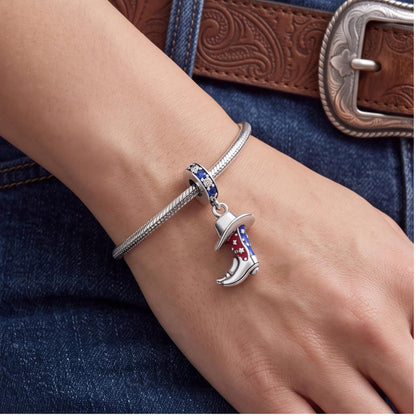 Cowboy Boot Hat Dangle close-up on a bracelet