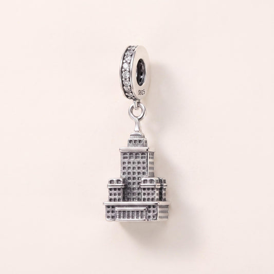New York Dangle Charm in 925 sterling silver with sparkling stones, fits European-style charm bracelets