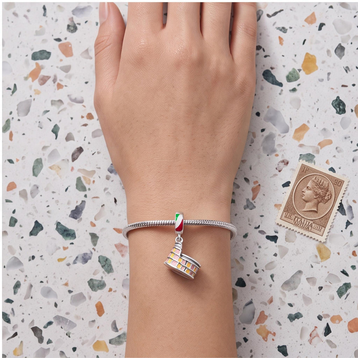 Rome Colosseum Charm worn on a charm bracelet