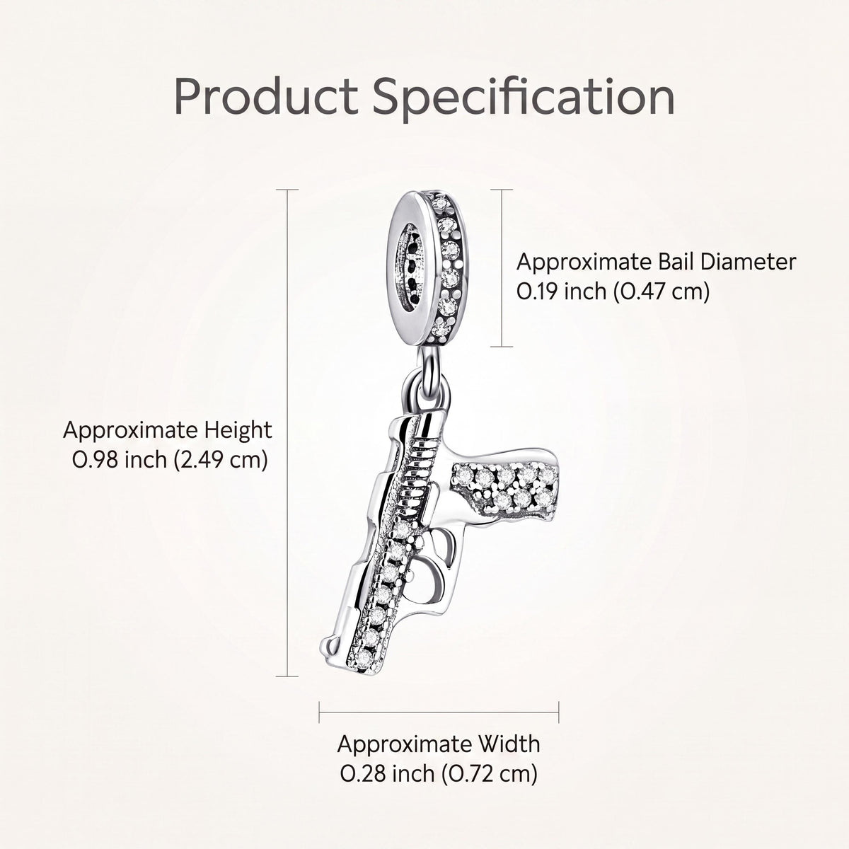 Gun Dangle Charm size and details